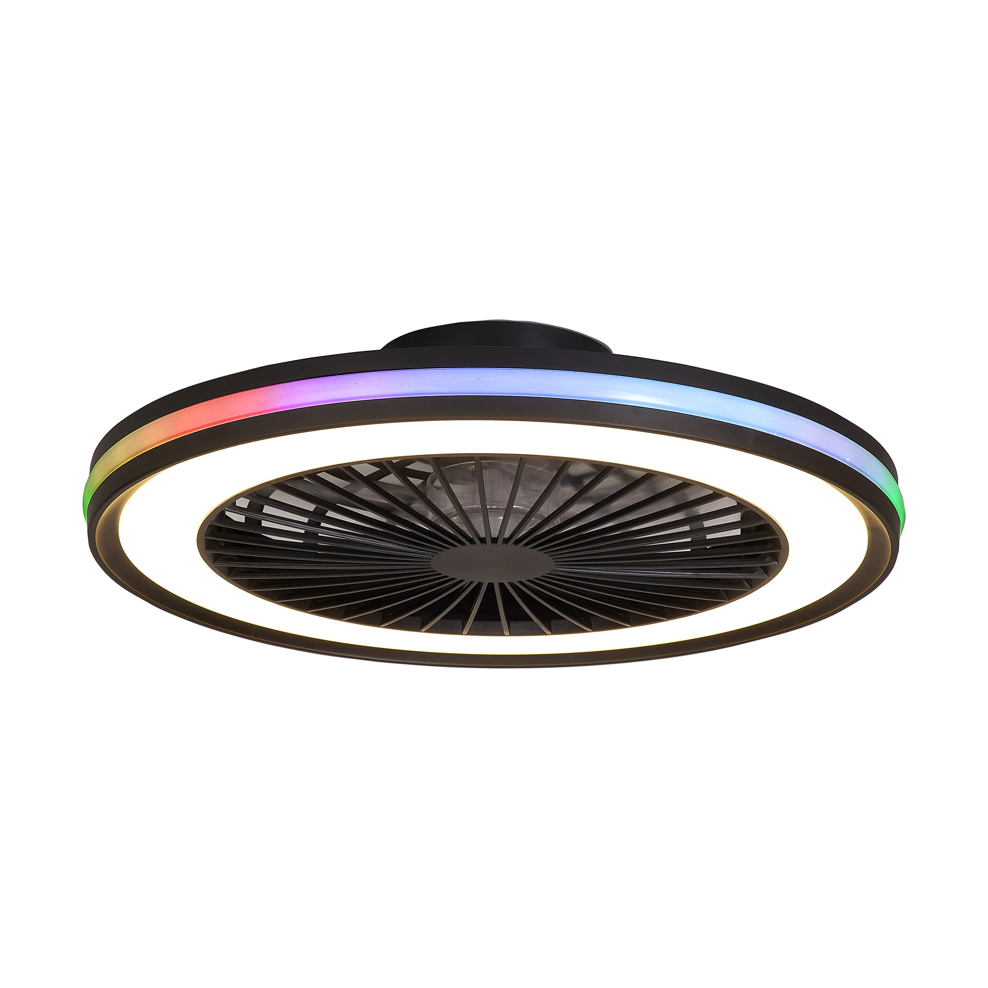 M7862  Gamer 60W LED Dimmable White/RGB Ceiling Light & Fan; Remote